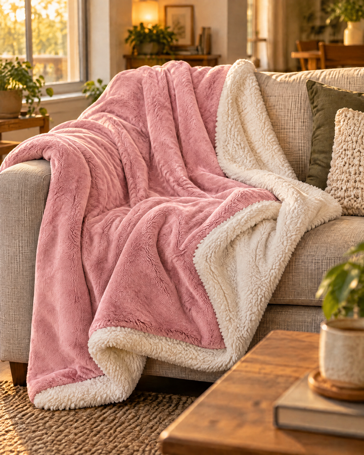 Velvety Fleece and Sherpa Reversible Throw Blanket