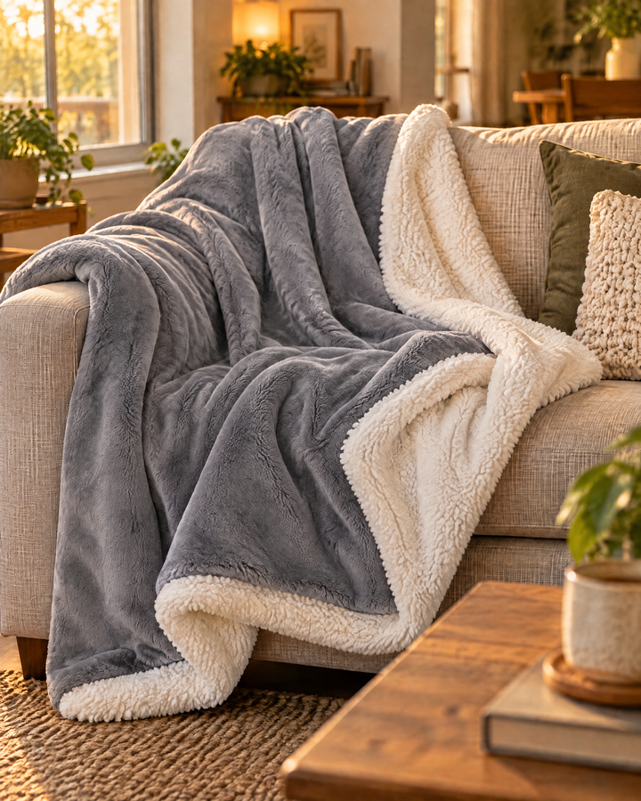 Velvety Fleece and Sherpa Reversible Throw Blanket