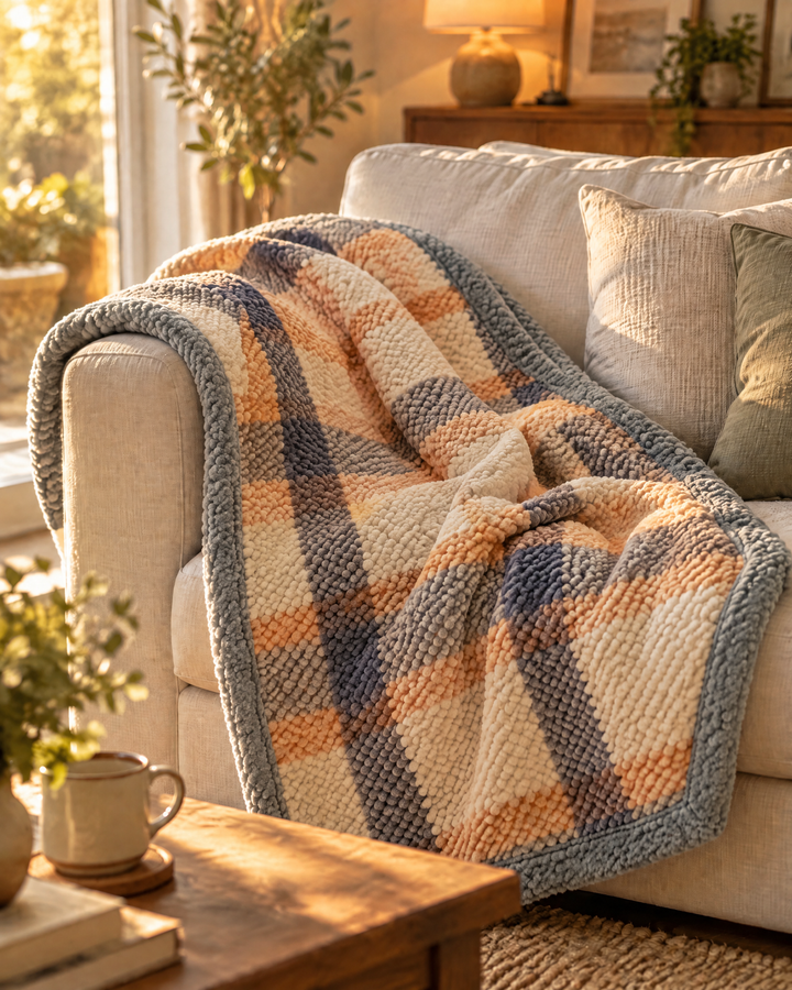 Chunky Knit Throw Blanket – Chenille Checkered Knitted Blanket 47x79 in for Couch &amp; Bed, Machine Washable