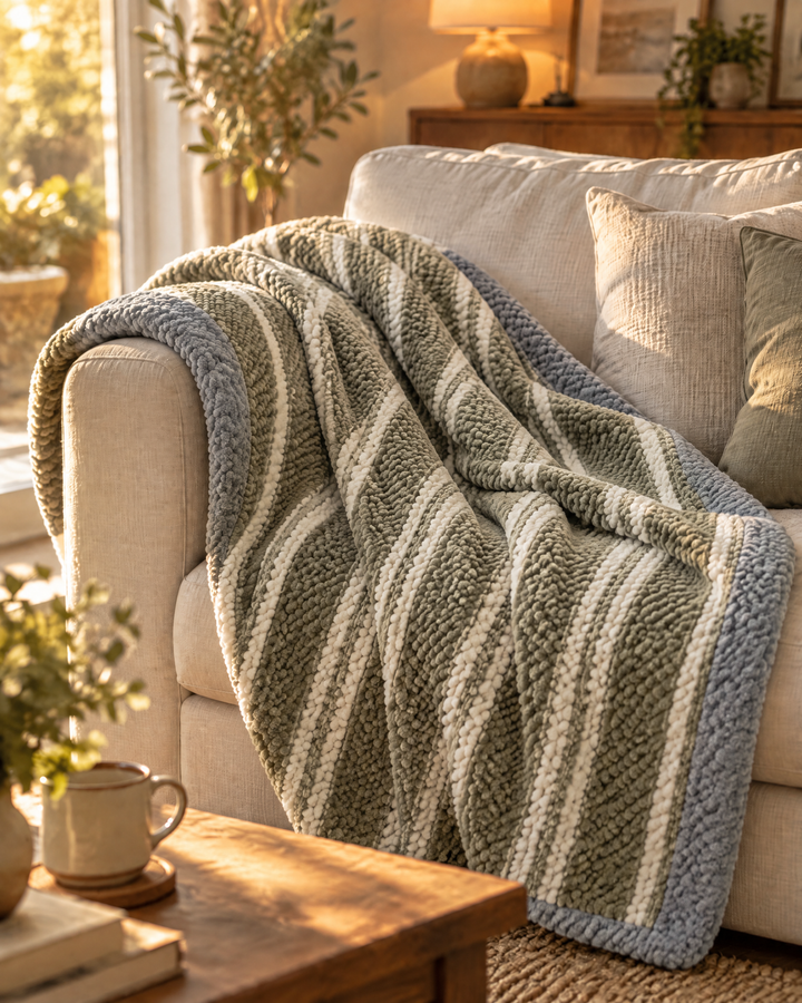 Chunky Knit Throw Blanket – Chenille Checkered Knitted Blanket 47x79 in for Couch &amp; Bed, Machine Washable