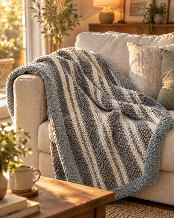 Chunky Knit Throw Blanket – Chenille Checkered Knitted Blanket 47x79 in for Couch &amp; Bed, Machine Washable