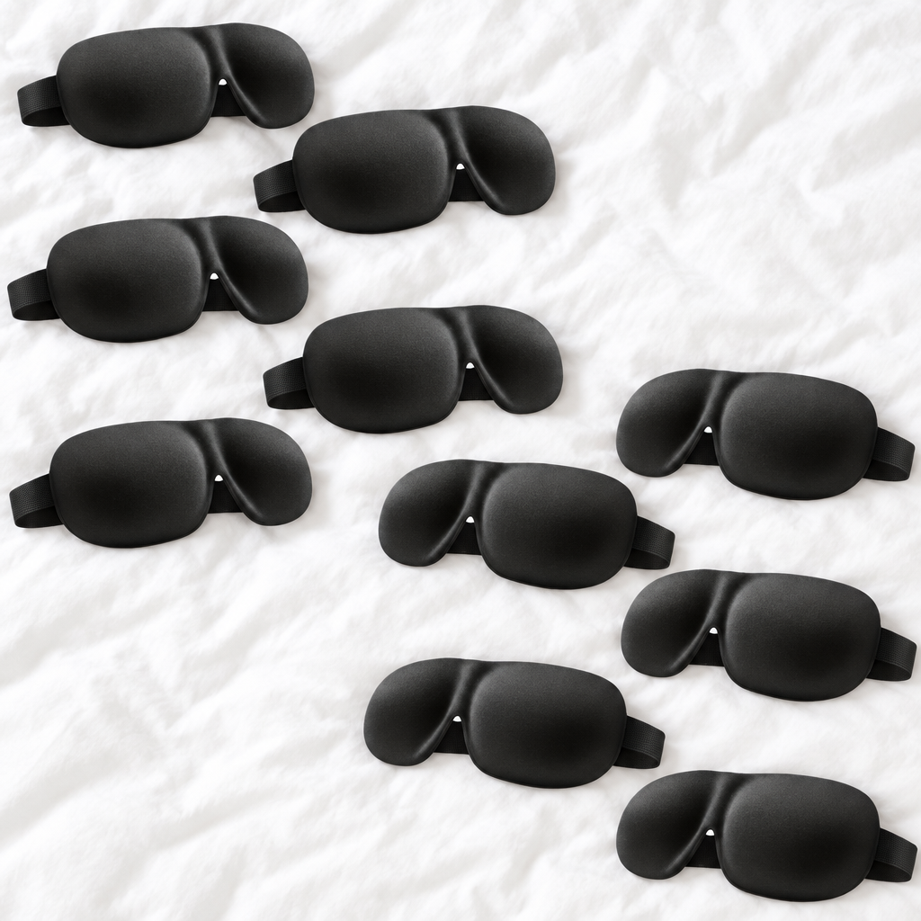 Contoured Sleep Mask – 3D Blackout Eye Mask for Sleeping, Travel &amp; Naps, Adjustable Strap, 1 to 10 Pack