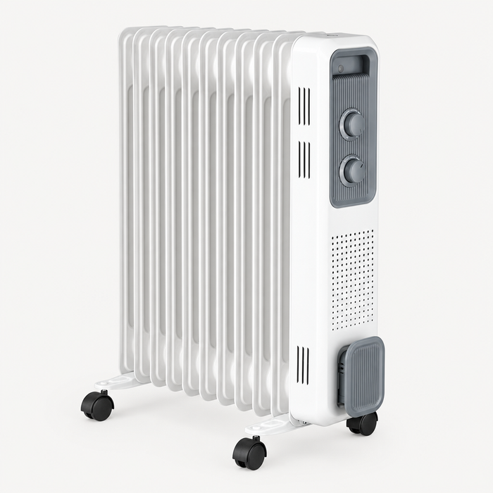 Harwelton Oil Filled Radiator 2500W with 11 Fins on Castor Wheels