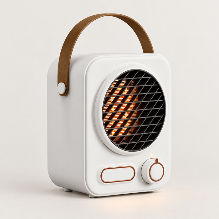 Harwelton Retro Desk Fan Heater with Leather-Look Handle