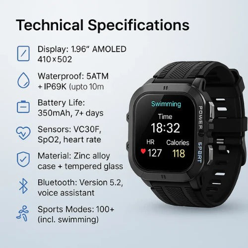 Waterproof Swimming Smartwatch with Fitness Tracker