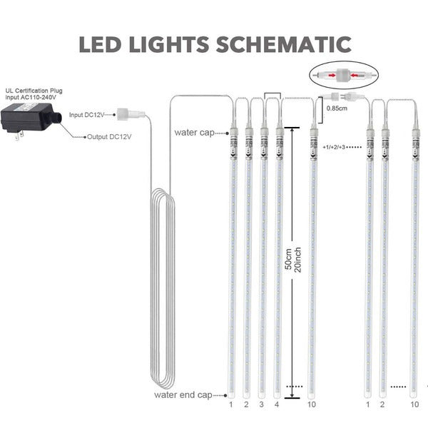 LED Icicle Lights with Falling Snow Effect, 8 Tubes