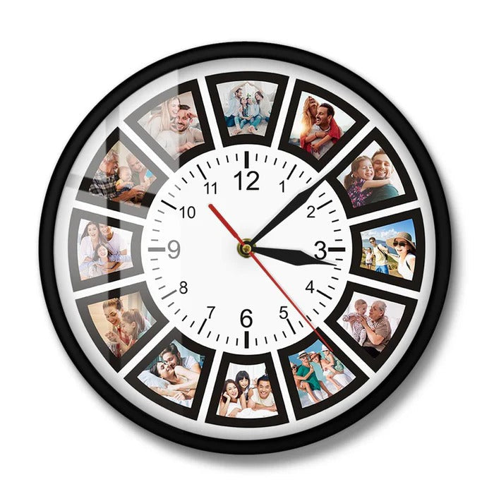 Personalised Photo Collage Wall Clock with 12 Picture Slots