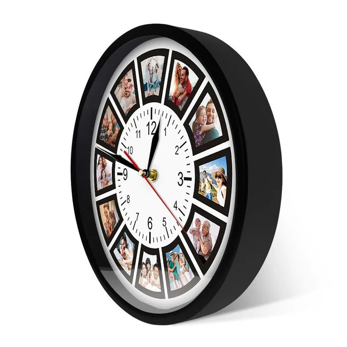 Personalised Photo Collage Wall Clock with 12 Picture Slots