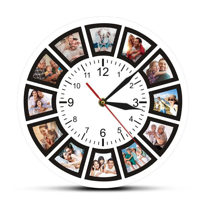 Personalised Photo Collage Wall Clock with 12 Picture Slots