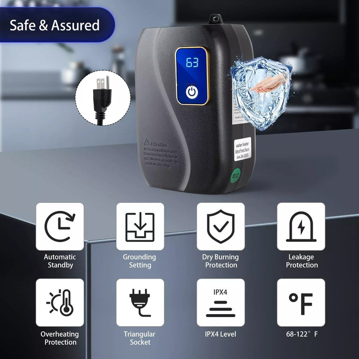 Electric Tankless Water Heater with LED Display and Sensors