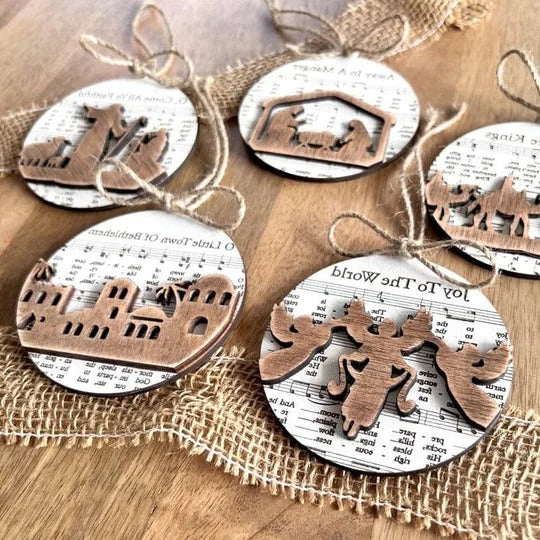 Nativity Music Sheet Christmas Ornaments Inspired by Classic Carols