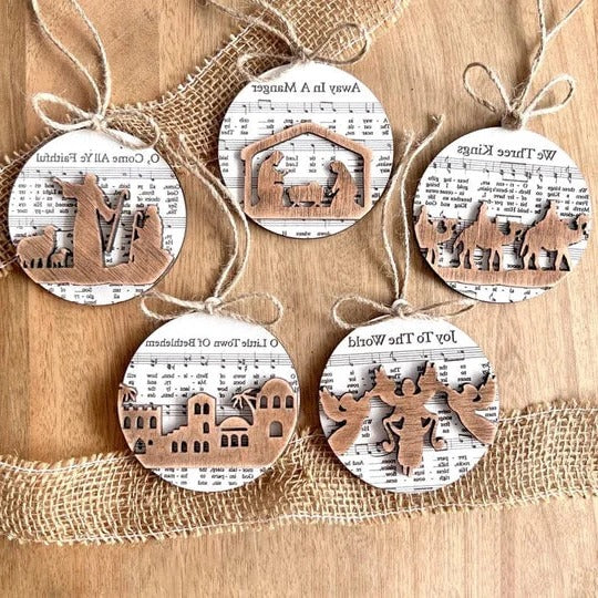 Nativity Music Sheet Christmas Ornaments Inspired by Classic Carols