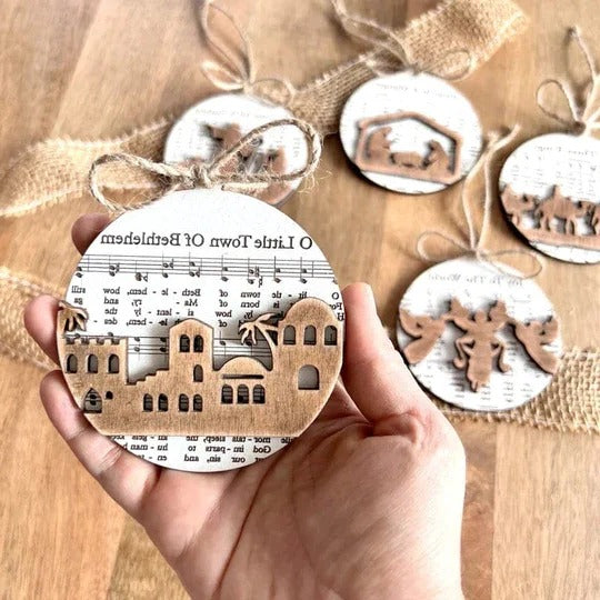 Nativity Music Sheet Christmas Ornaments Inspired by Classic Carols