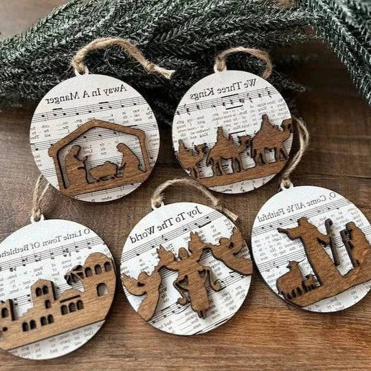 Nativity Music Sheet Christmas Ornaments Inspired by Classic Carols