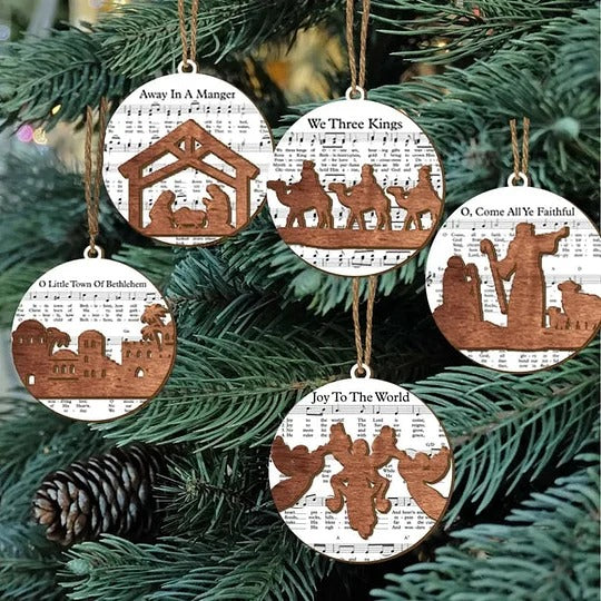 Nativity Music Sheet Christmas Ornaments Inspired by Classic Carols