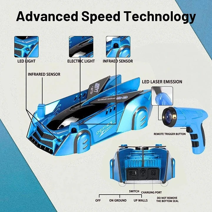 Laser-Guided Wall Climbing Car with LED Lights for Kids