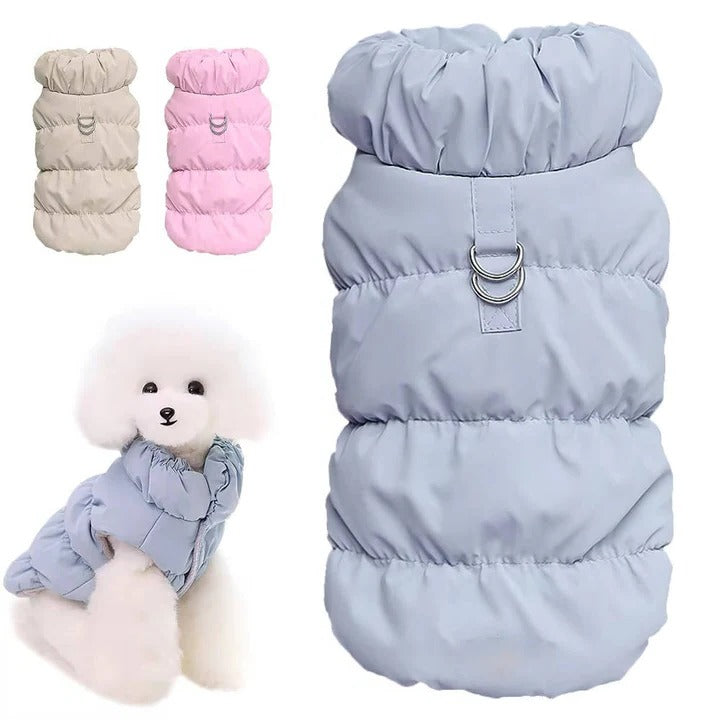 Fleece-Lined Winter Dog Jacket with Leash Ring and High Collar