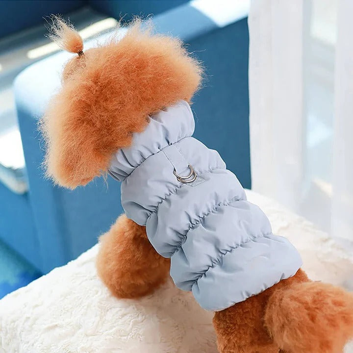 Fleece-Lined Winter Dog Jacket with Leash Ring and High Collar
