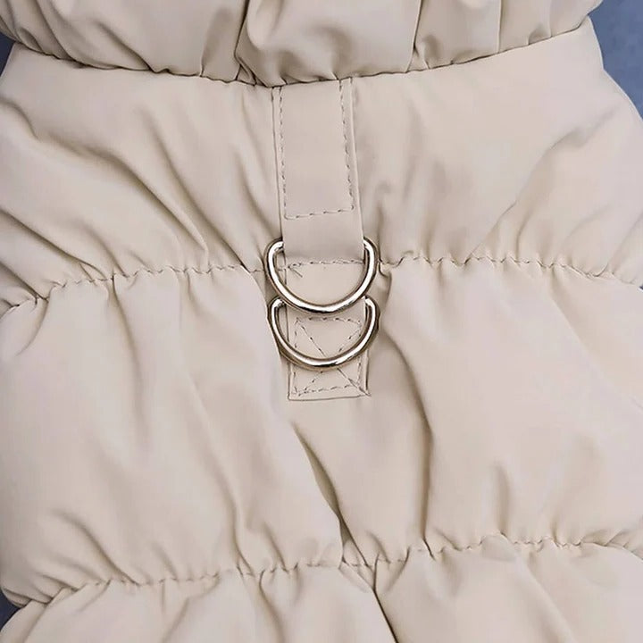 Fleece-Lined Winter Dog Jacket with Leash Ring and High Collar
