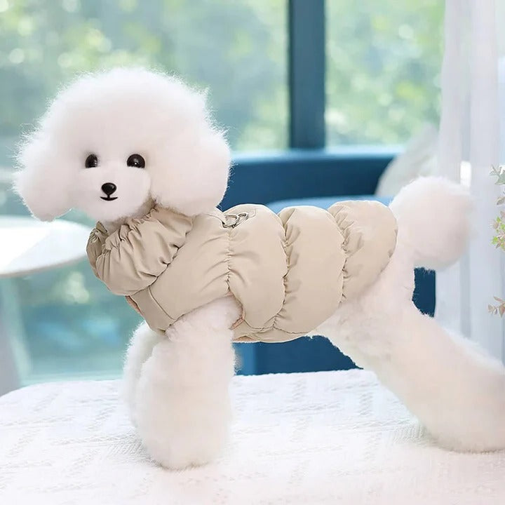 Fleece-Lined Winter Dog Jacket with Leash Ring and High Collar