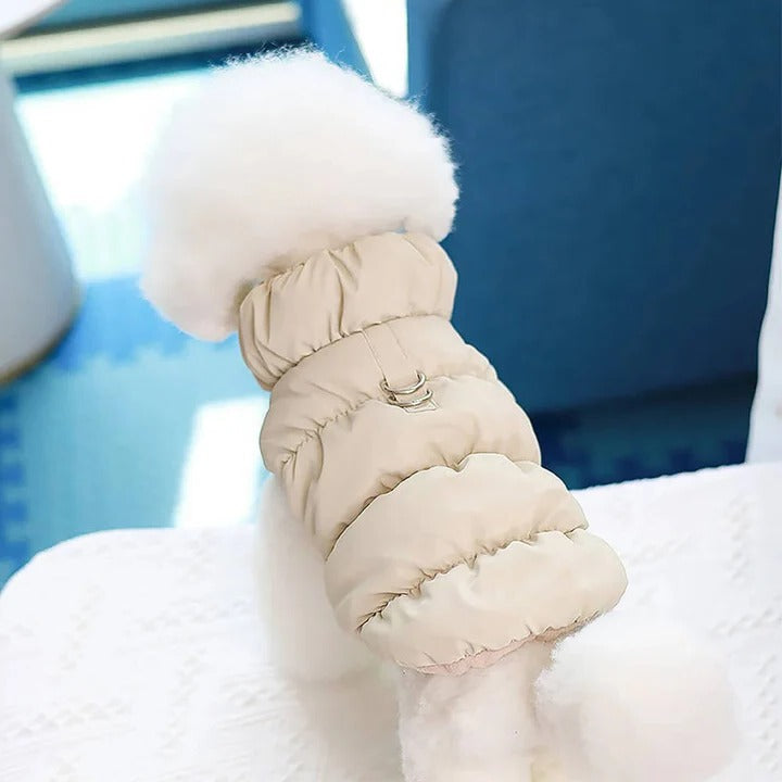 Fleece-Lined Winter Dog Jacket with Leash Ring and High Collar