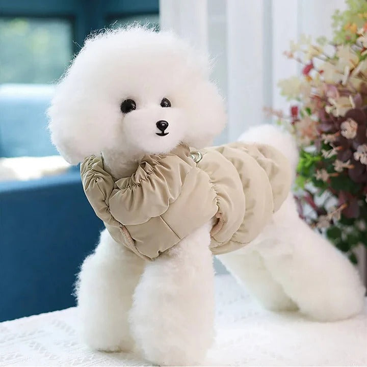 Fleece-Lined Winter Dog Jacket with Leash Ring and High Collar