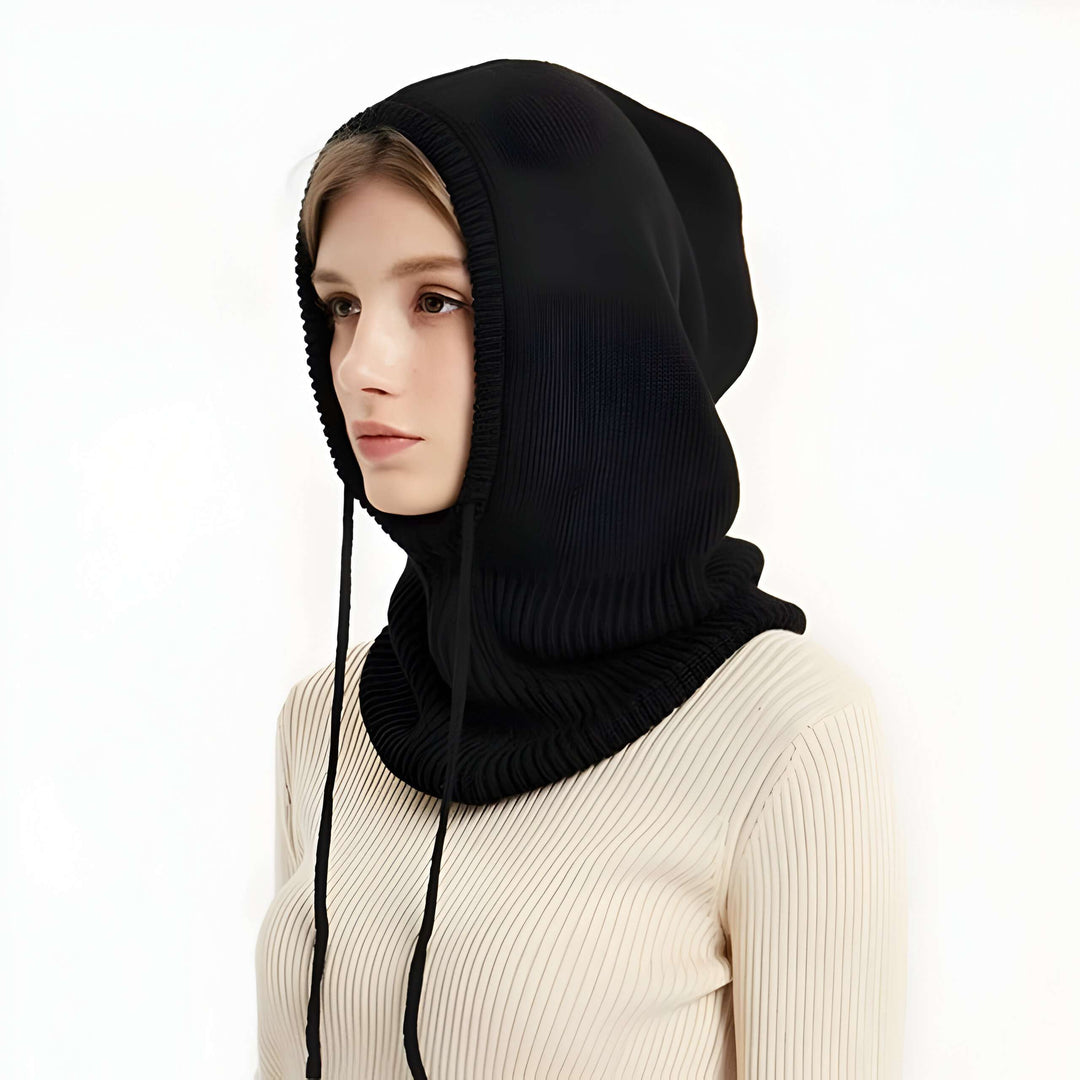 Cashmere-Feel Knitted Hood Hat with Adjustable Drawstring