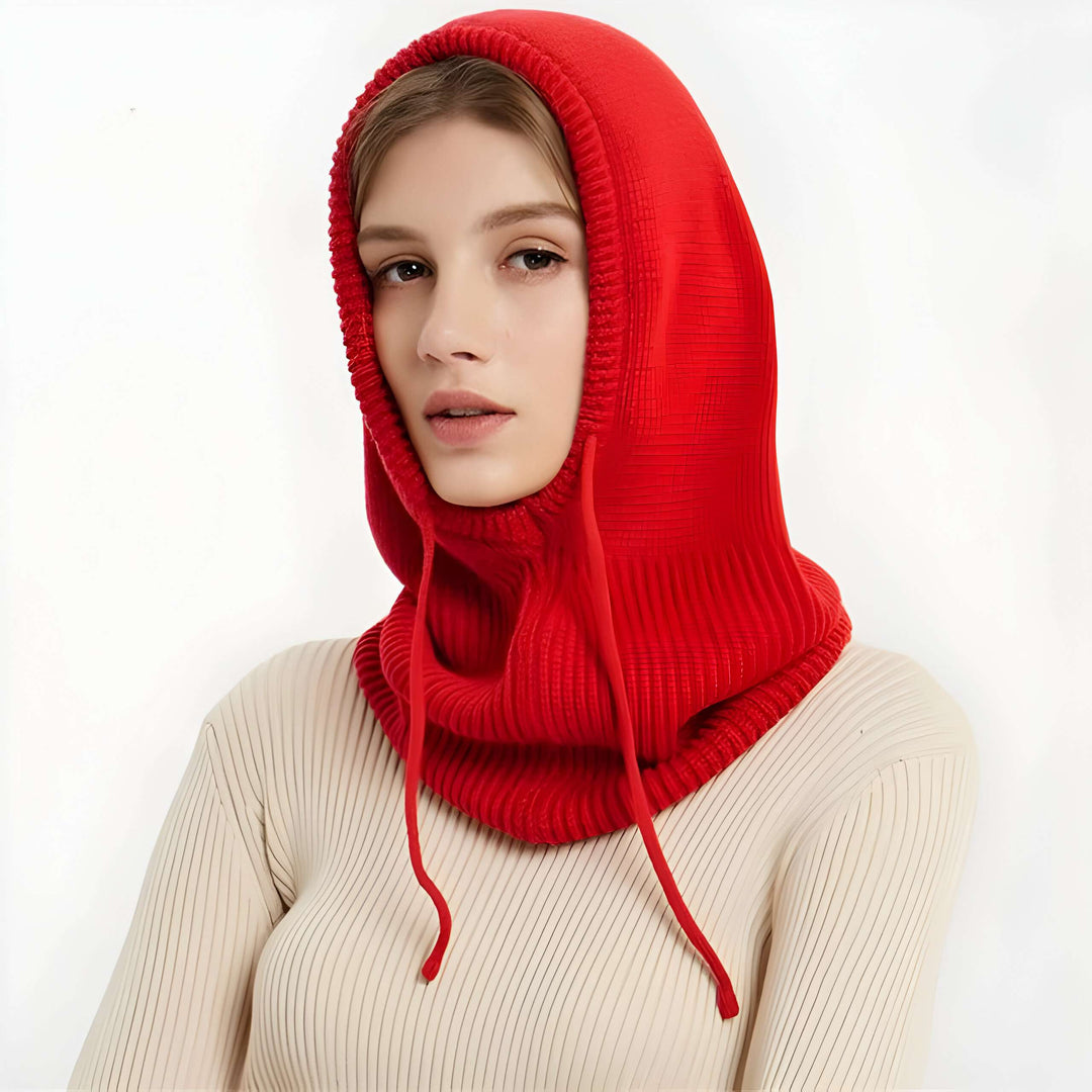 Cashmere-Feel Knitted Hood Hat with Adjustable Drawstring