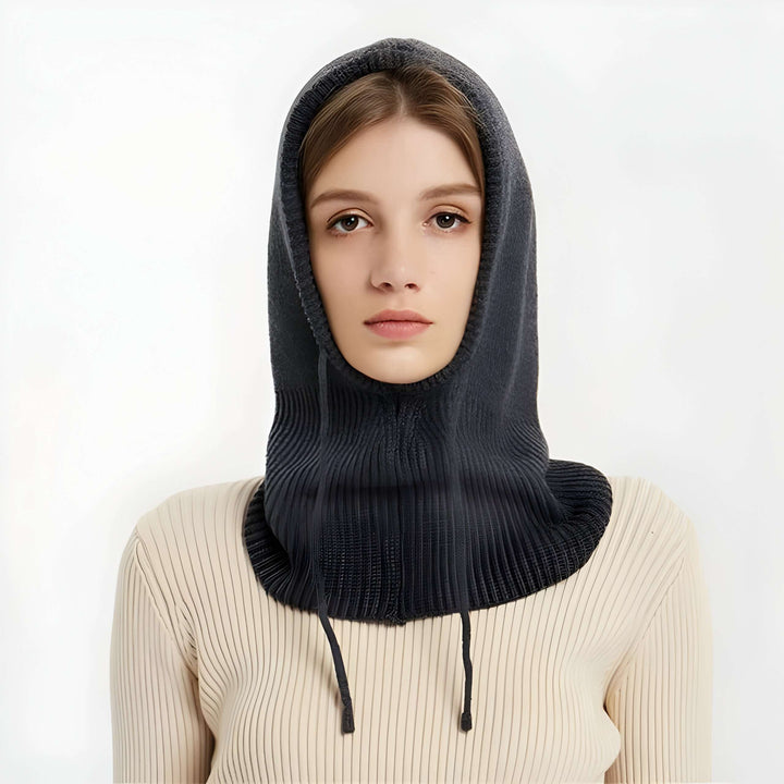 Cashmere-Feel Knitted Hood Hat with Adjustable Drawstring
