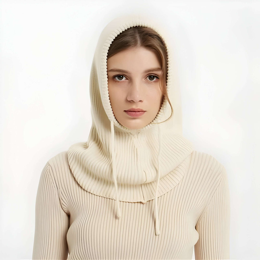 Cashmere-Feel Knitted Hood Hat with Adjustable Drawstring