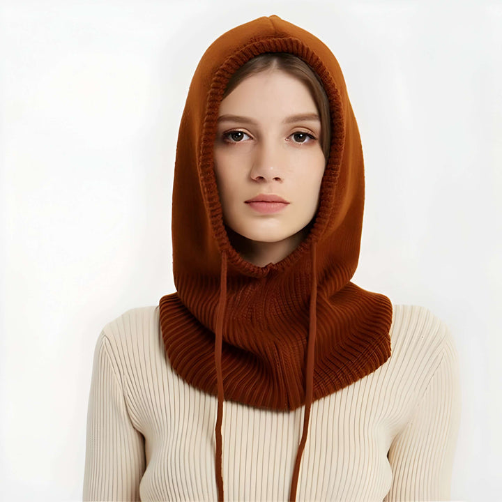 Cashmere-Feel Knitted Hood Hat with Adjustable Drawstring