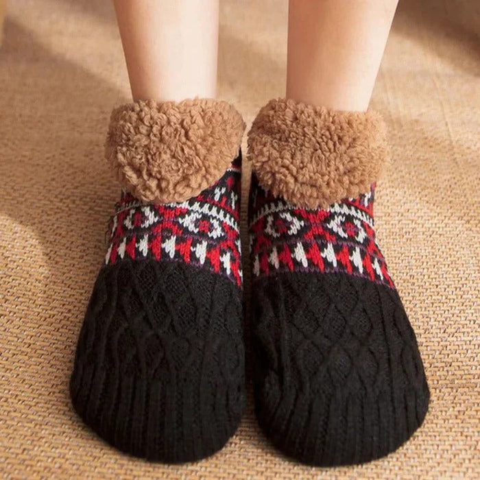 Harwelton™ Fleece-Lined Snowflake Knit Socks with Non-Slip Grips