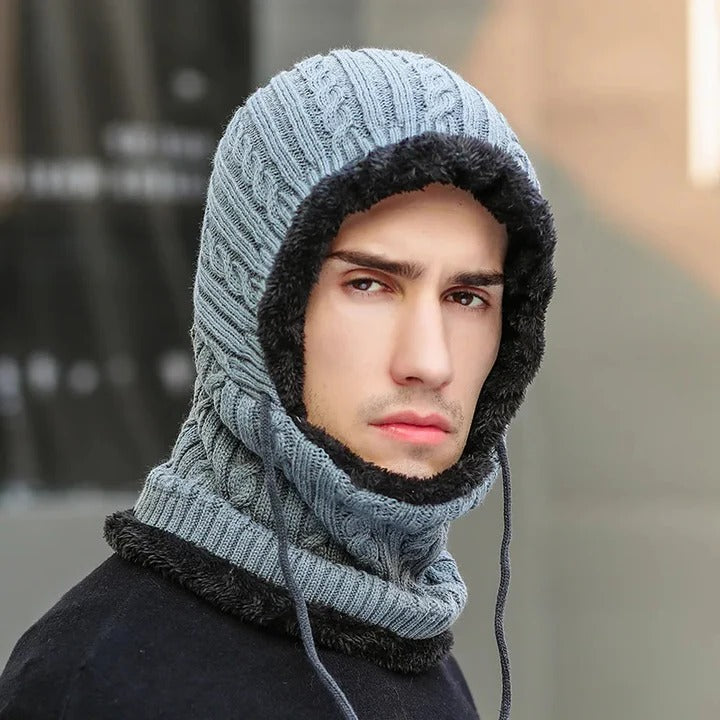 Fleece-Lined Knit Balaclava Hat with Built-In Scarf