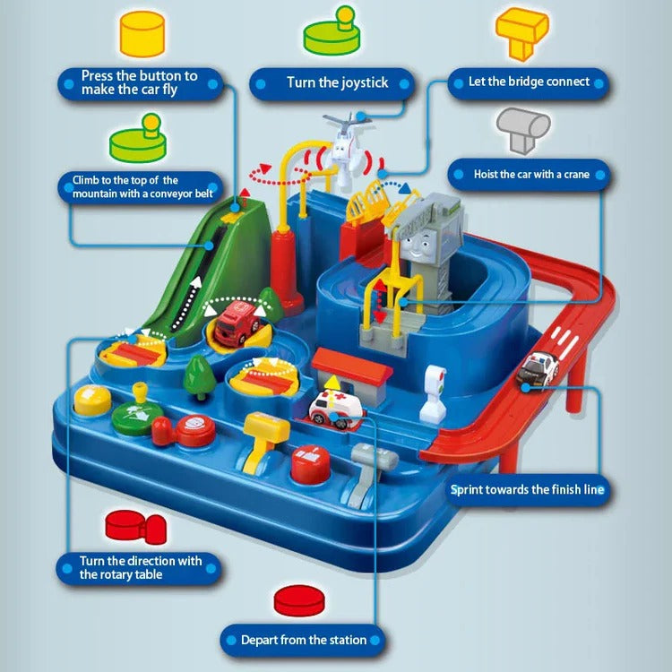 Harwelton™ Mechanical Car Track Game with Levers, Buttons and Ramps