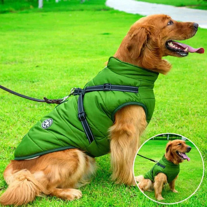 Waterproof Winter Dog Coat with Sherpa Lining and Built-in Harness