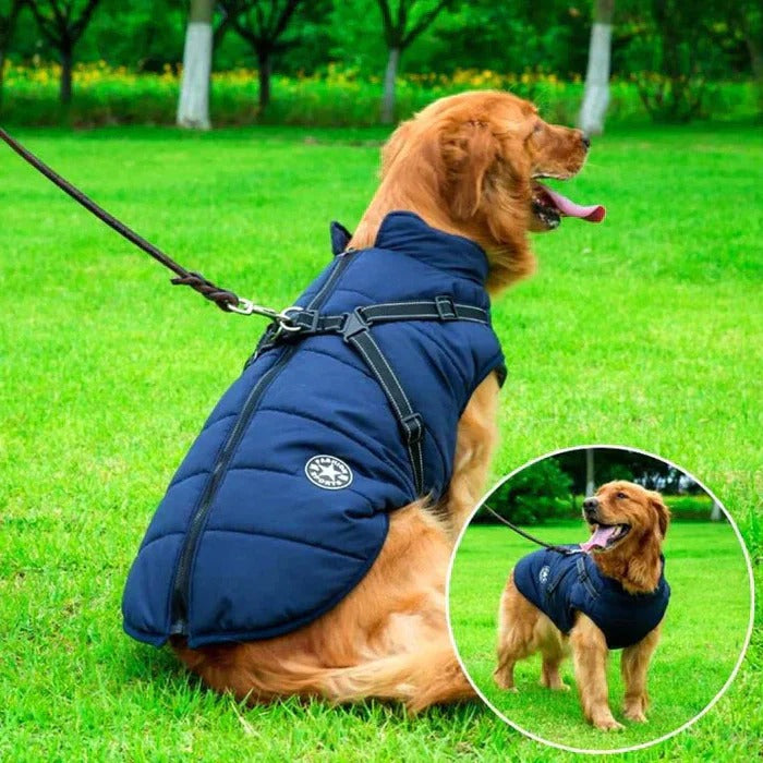 Waterproof Winter Dog Coat with Sherpa Lining and Built-in Harness