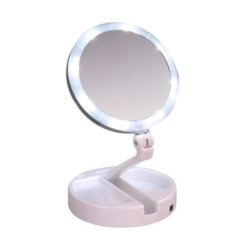 Harwelton™ Foldable LED Vanity Mirror with 10x Magnification and 3 Light Tones
