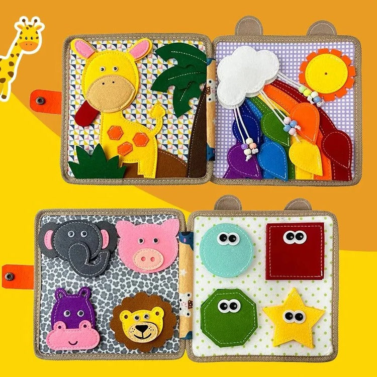 Sensory Busy Book for Toddlers with Buttons, Zips and Tabs