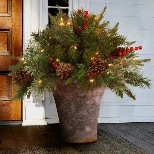 Harwelton™ Pre-Lit Christmas Urn Filler with Pine Cones and Berries
