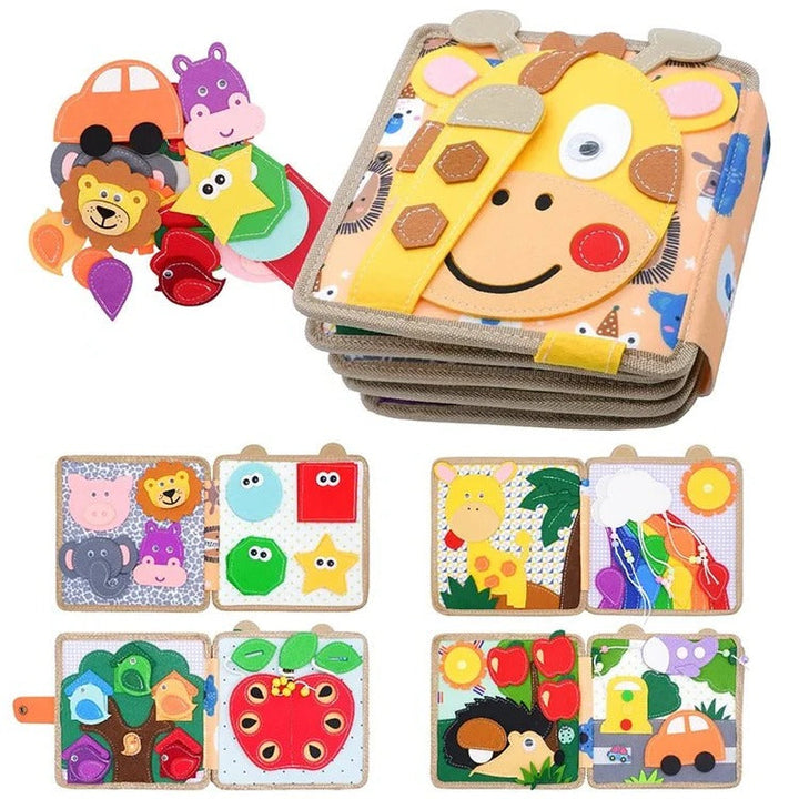 Sensory Busy Book for Toddlers with Buttons, Zips and Tabs