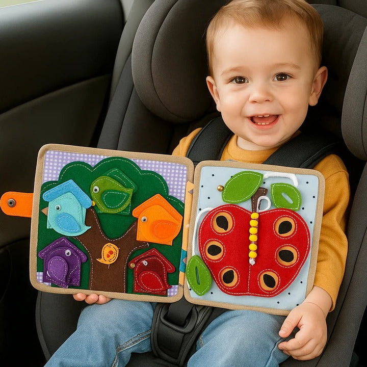 Sensory Busy Book for Toddlers with Buttons, Zips and Tabs
