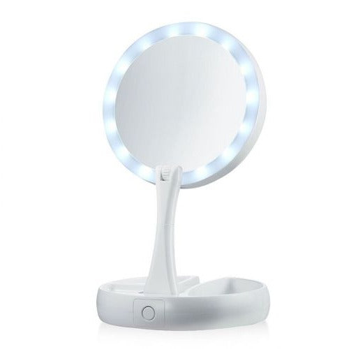 Harwelton™ Foldable LED Vanity Mirror with 10x Magnification and 3 Light Tones
