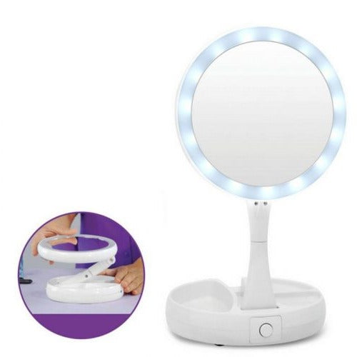 Harwelton™ Foldable LED Vanity Mirror with 10x Magnification and 3 Light Tones