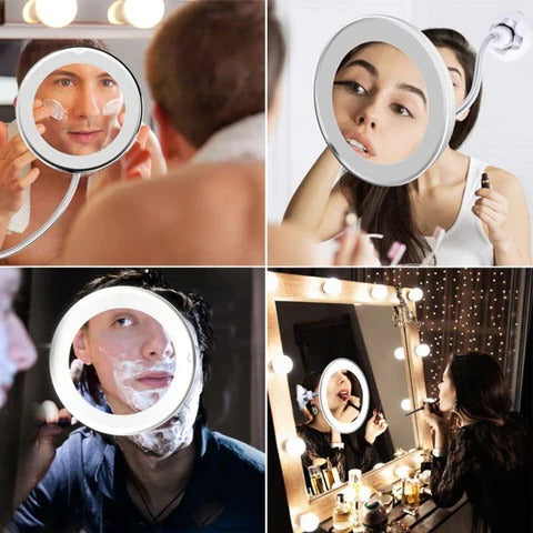 LED 10x Magnifying Mirror with Suction Mount and Adjustable Arm