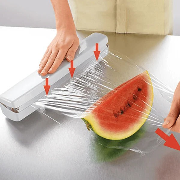 Food Wrap Dispenser with Built-In Cutter for Cling Film and Foil