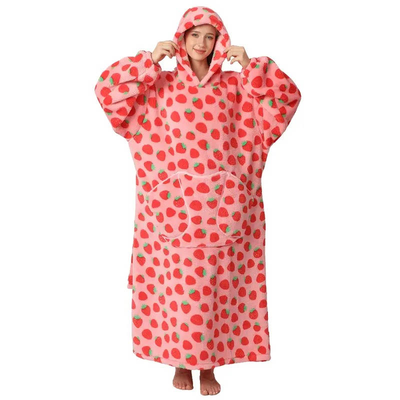 Long Sherpa Blanket Hoodie with Fun Prints and Big Pocket