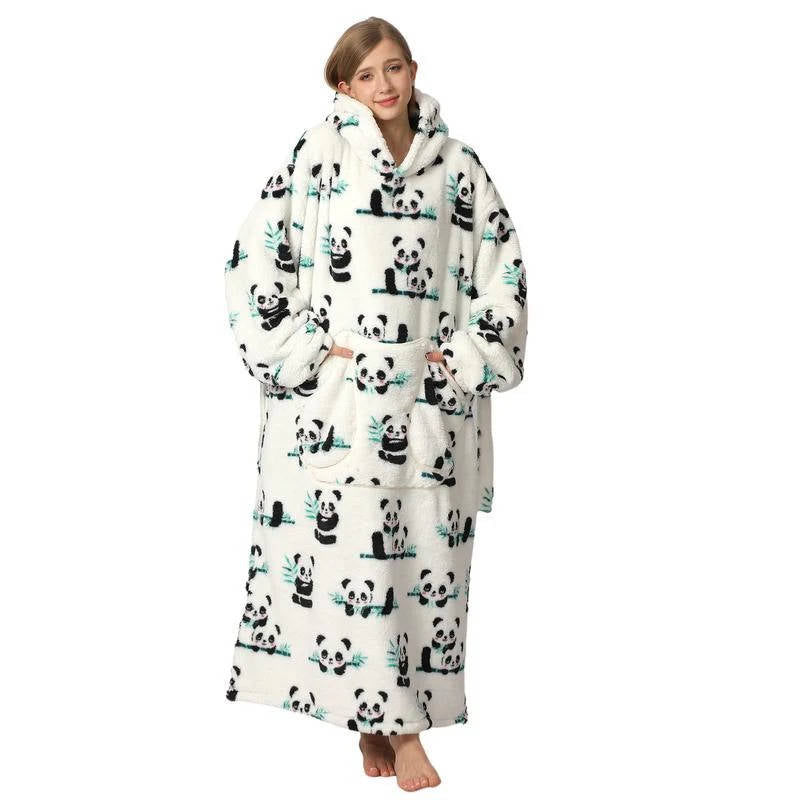 Long Sherpa Blanket Hoodie with Fun Prints and Big Pocket