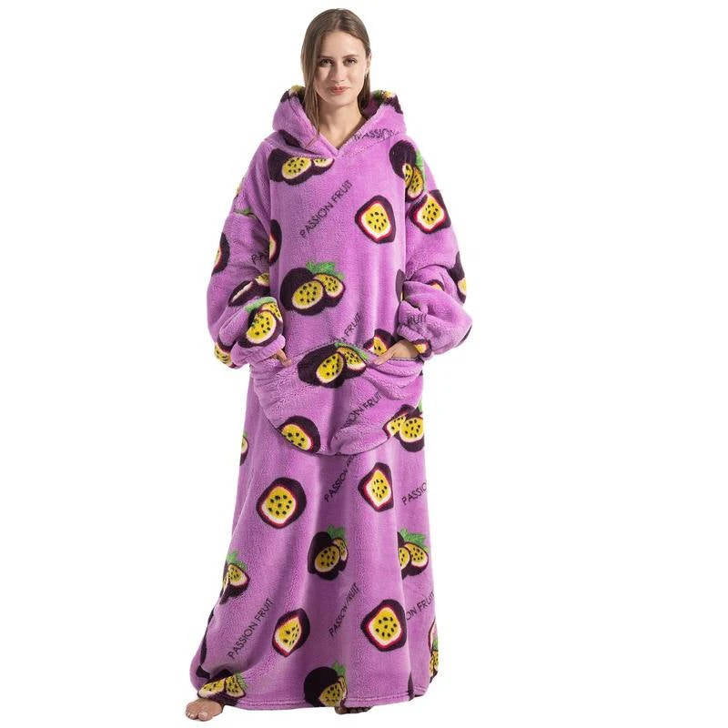 Long Sherpa Blanket Hoodie with Fun Prints and Big Pocket