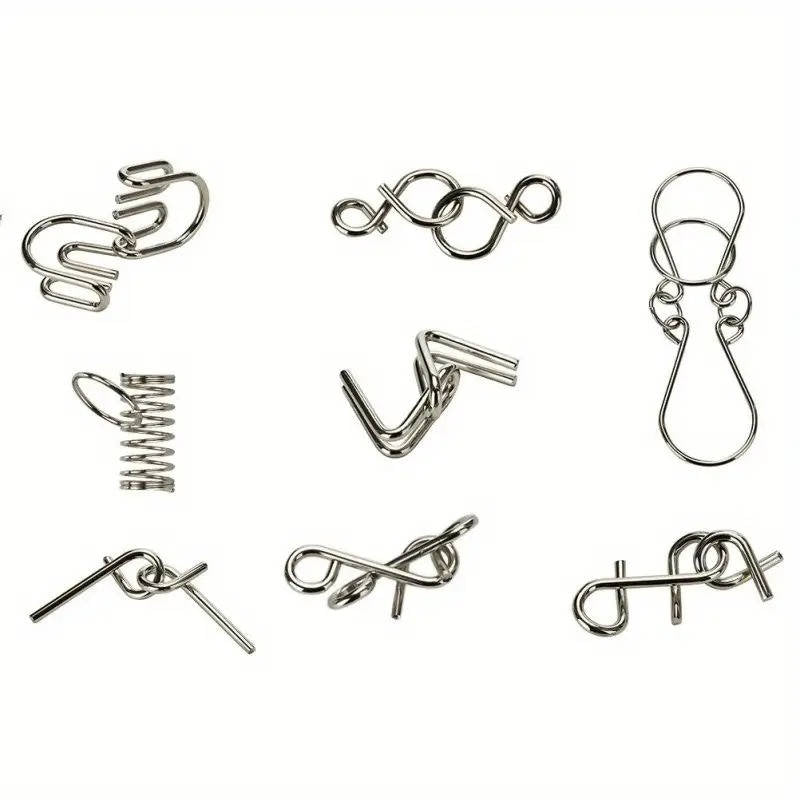Metal Wire Puzzle Set of 8 Brain Teasers, Easy to Expert