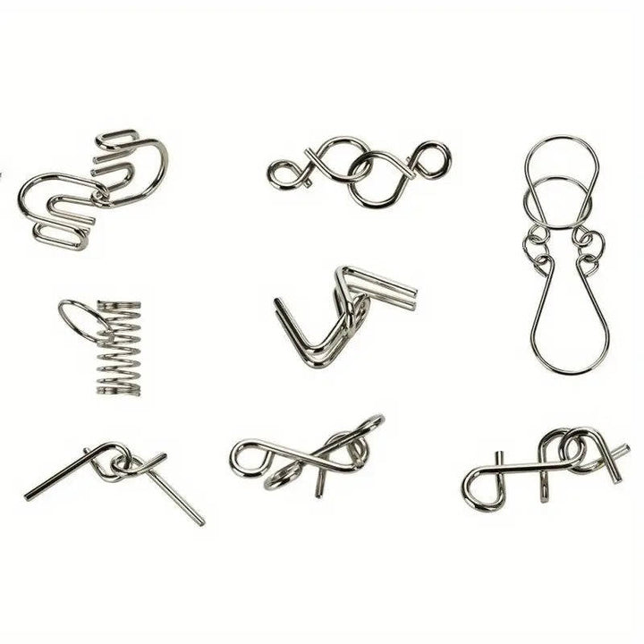Metal Wire Puzzle Set of 8 Brain Teasers, Easy to Expert